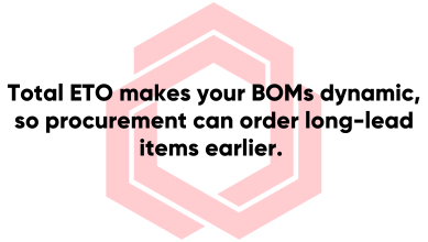 Total ETO makes your BOMs dynamic, so procurement can order long-lead items earlier. This also improves inventory control.