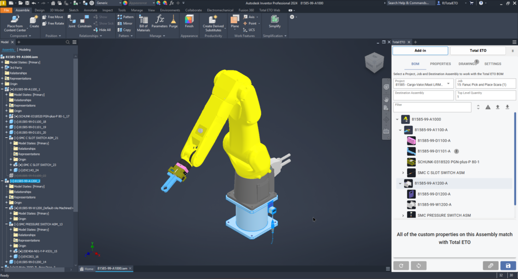 A screenshot of how Total ETO integrates with Inventor, improving efficiency in engineering. An Autodesk ERP like this is preferred throughout your organization.