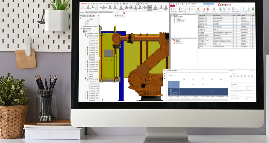 An ETO manufacturers computer monitor showing Total ETO integrating with SolidWorks as well as other popular CAD systems.