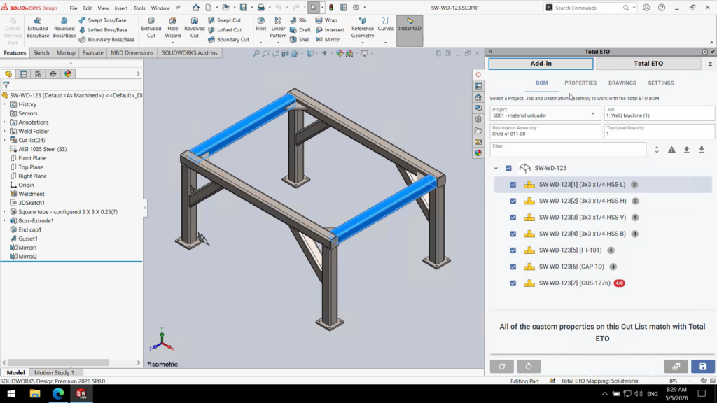 Total ETOs native 2-way CAD integration with SOLIDWORKS has controls embedded in our ERP. Total ETO is truly the best ERP for SOLIDWORKS.