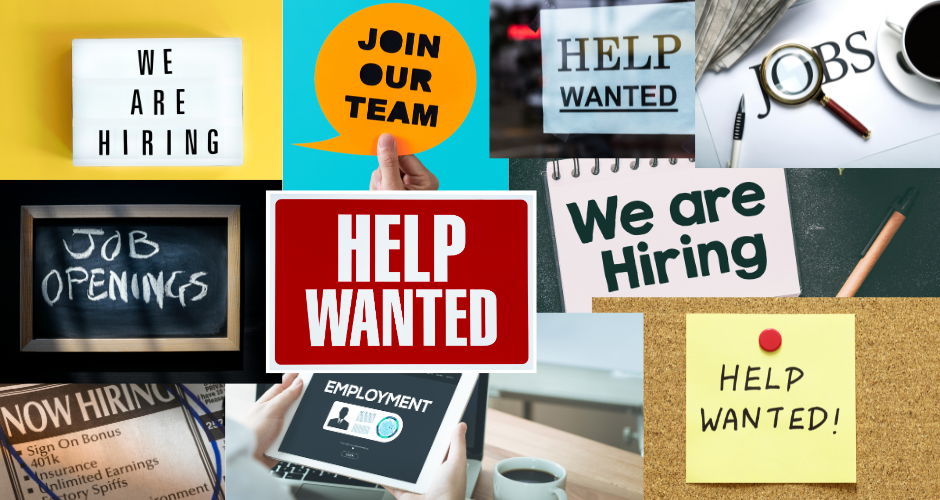 A collage of help wanted and hiring signs to represent the struggles Integrators, Panel Shops, and OEMs face.